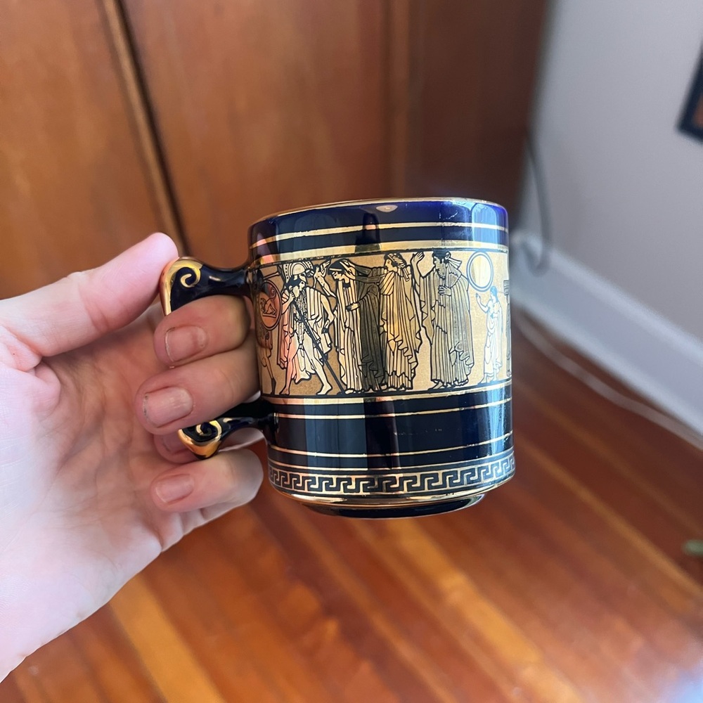 Vintage Greek tourist mug with 24k gold design